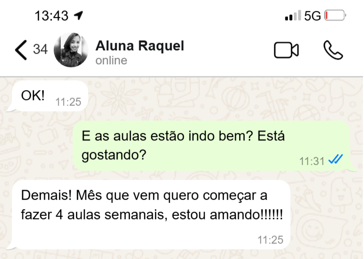 Depoimento da aluna Raquel